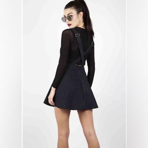 Jawbreaker - Over It All Pinstripe Overall Short dress - Black - Picture 1 of 7
